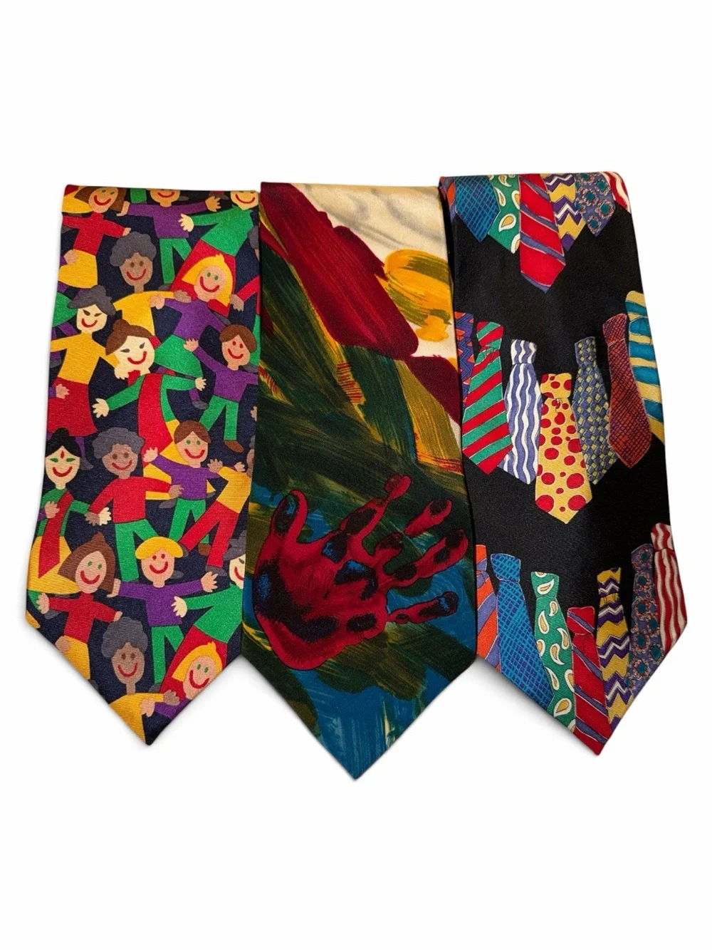 Vintage Save the Children Silk Tie Lot of 3 Men's Novelty Neckties Kids Art 90s